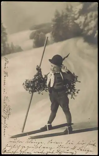 Ansichtskarte  Fotokunst - Junge als Skiläufer Winter Kinder 1914