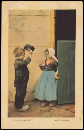 Ansichtskarte  Kinder Junge Mädchen Goeden Morgen Good Morning 1914