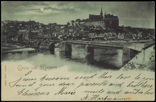 Ansichtskarte Meißen Mondscheinlitho Stadt 1897