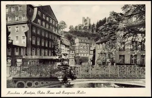 Ansichtskarte Monschau/Eifel Montjoie Rotes Haus und Burgruine Haller 1956