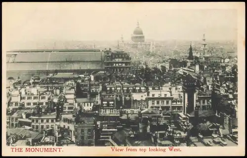 Postcard London THE MONUMENT. View from top looking West. 1923
