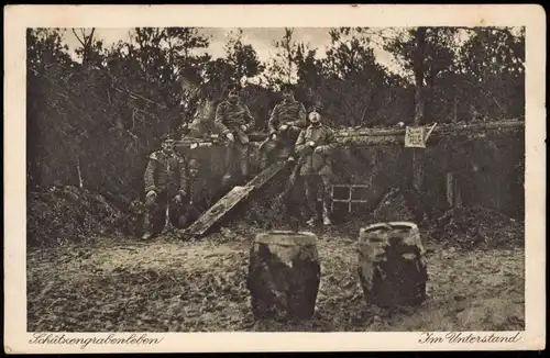 Ansichtskarte  Militaria WK1 Schützengrabenleben 1916  gel. div. Feldpoststempel