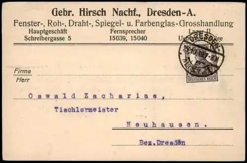 Ansichtskarte Dresden Werbe-Drucksache Gebr. Kirsch Fenster Spiegel 1918