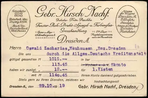 Ansichtskarte Dresden Werbe-Drucksache Gebr. Kirsch Fenster Spiegel 1918