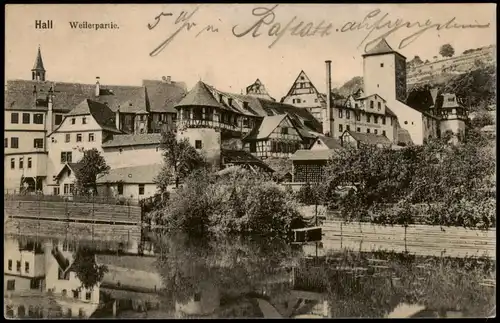 Ansichtskarte Schwäbisch Hall Weilerpartie 1915  gel. Feldpost Rastatt