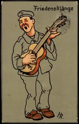Feldpostkarte 1. WK "Friedensklänge" Musizierender Soldat 1915