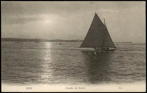 .Frankreich Coucher de Soleil, Segelboot bei Sonnenuntergang 1910
