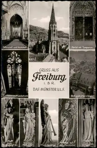 Freiburg im Breisgau Mehrbildkarte u.a. mit Ansichten Münster U.L.F. 1955