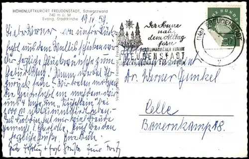 Ansichtskarte Freudenstadt Partie a.d. Evangelische Stadtkirche 1954