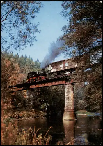 Ansichtskarte Wolkenstein Dampflokomotive - Brücke über die Zschopau 1963
