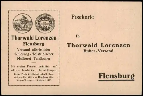 Ansichtskarte Flensburg Thorwald Lorenzen Werbe Drcucksache Molkerei 1914
