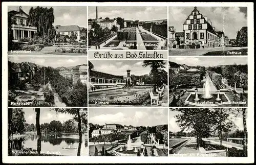 Bad Salzuflen Mehrbild-AK Stadtteilansichten u.a. Rathaus, Kurpark uvm. 1954
