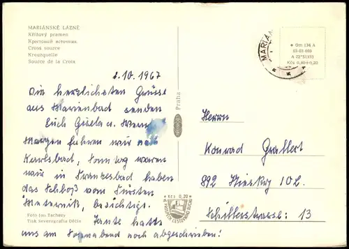 Marienbad Mariánské Lázně Kilový pramen Cross source Kreuzquelle 1967