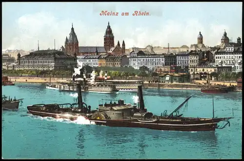 Ansichtskarte Mainz Stadt, Schauffelraddampfer 1913