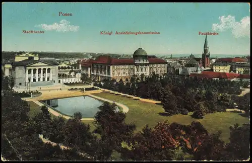 Posen Poznań Panorama mit Theater, Kgl. Ansiedelungskommission 1915  Feldpost