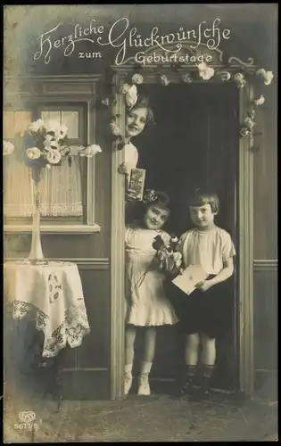 Ansichtskarte  Kinder mit Glückwunsch Geburtstag Birthday 1920