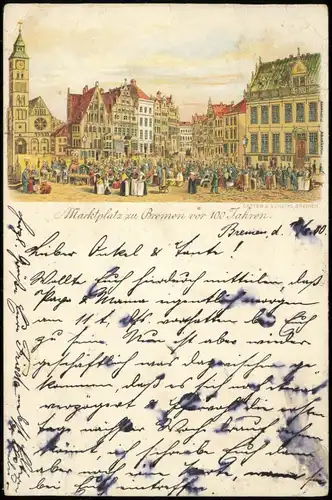 Bremen Marktplatz mit Versammlung 1900   gelaufen nach SEESEN (Ankunftsstempel)