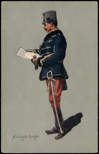 Ansichtskarte  Cest.-Ung. Husarenstabsoffizier in Felduniform Militaria 1915