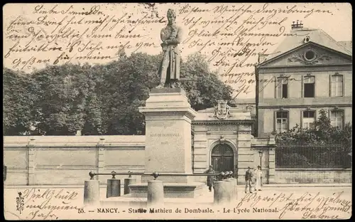 CPA Nancy Denkmal, Statue Mathieu de Dombasle, Lycée National 1903