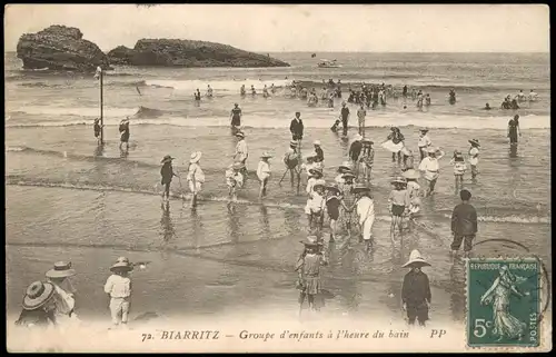 Biarritz Miarritze Strandleben, Groupe d'enfants à l'heure du bain 1911