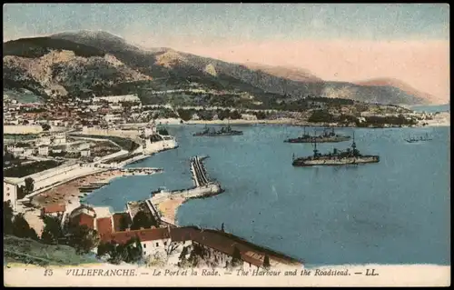 Villefranche-sur-Mer Panorama-Ansicht Port el la Rade (Hafen Partie) 1923