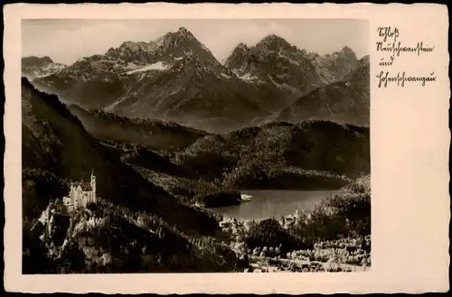 Ansichtskarte Schwangau Fernansicht Schloss Neuschwanstein, Castle View 1940