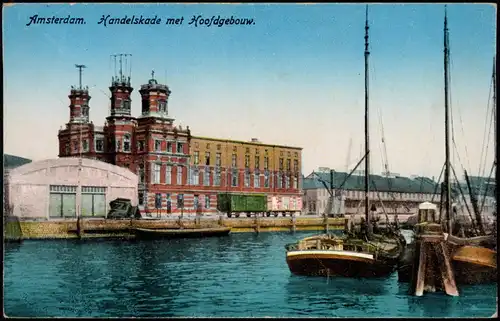 Postkaart Amsterdam Amsterdam Handelskade met Hoofdgebouw 1914