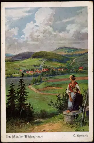 Ansichtskarte  Künstlerkarte O. Berrfurth: Im schönsten Wiesengrunde 1928