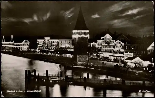 Ansichtskarte Lindau (Bodensee) Stadtteilansicht Abend bei Seenachtsfest 1960