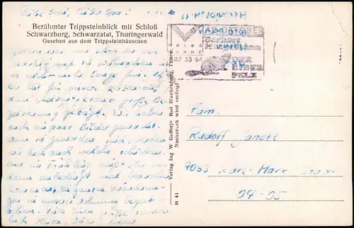 Schwarzburg Trippsteinblick Schloß Schwarzburg, Schwarzatal, Thüringerwald 1950