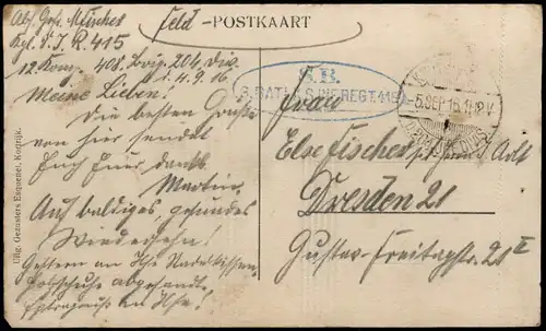 Werken (Flandern) Vladsloostraat WK1  Wercken Westflandern 1916   gel Feldpost