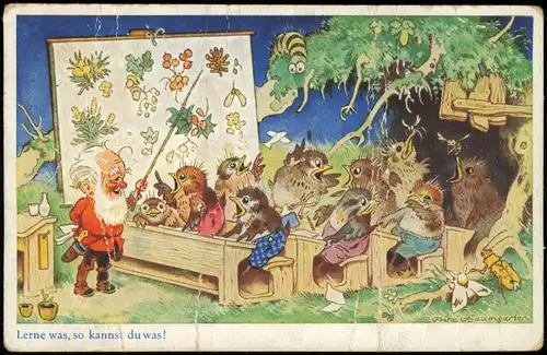 "Vogel-Schule" Künstlerkarte "Lerne was, so kannst du was" 1940
