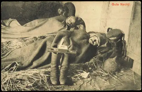 Ansichtskarte  Militär/Propaganda Soldatenleben Soldaten im Schlaflager 1915