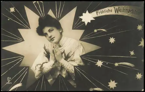 Ansichtskarte  Weihnachten Christmas Frau mit Sternschnuppen 1910