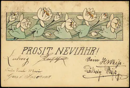 Ansichtskarte  Glückwunsch Prosit Neujahr Sylvester 1898   gel Karlsruhe