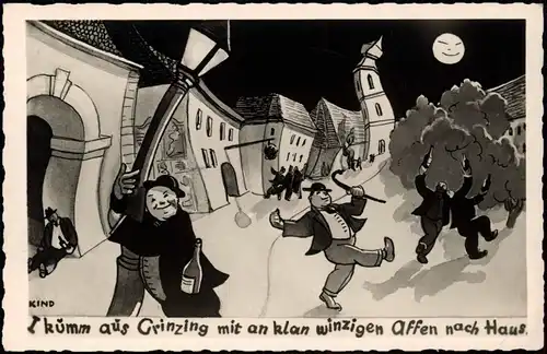 Ansichtskarte Grinzing-Wien Straße - Scherzkarte, Betrunken-OPtik 1938