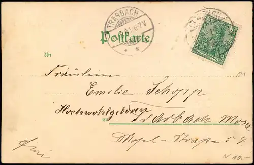 Glückwunsch Hufeneisen, Weinflaschen - Spruch 1901 Goldrand/Prägekarte