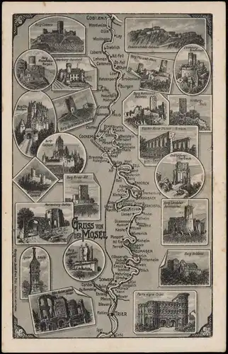 .Rheinland-Pfalz Mosel (Rheinland-Pfalz) Fluss-Verlauf div. Orte 1910
