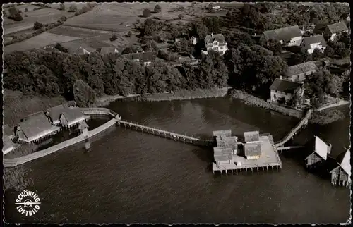 Unteruhldingen-Uhldingen-Mühlhofen Pfahlbauten vom Flugzeug aus 1959