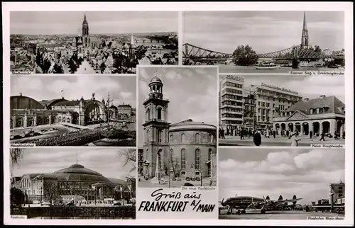 Frankfurt am Main Mehrbild-AK u.a. Festhalle, Hauptbahnhof, Flughafen R 1954