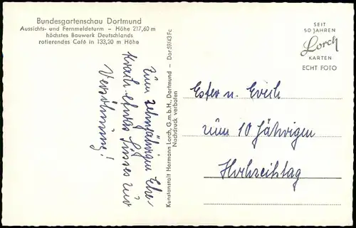 Ansichtskarte Dortmund Bundesgartenschau Aussichts- und Fernmeldeturm 1960