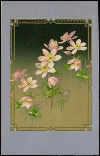 Fauna Pflanzen Motivkarte Künstlerkarte Blumen 1909 Silber-Effekt