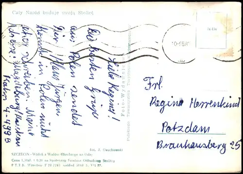 Postcard Stettin Szczecin Widok z Wałów Chrobrego na Odre 1968