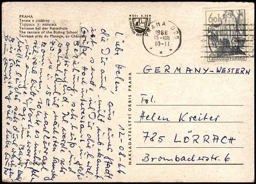 Postcard Prag Praha Terasa u jízdárny Terrasse bei der Reitschule 1966