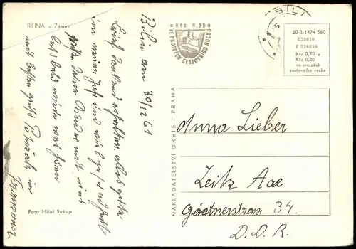 Postcard Bilin Bílina BÍLINA - Zámek 1961
