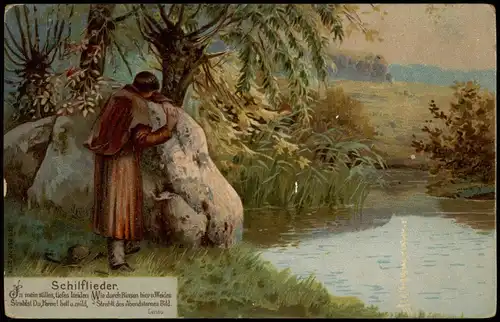 Ansichtskarte  Künstlerkarte Schilflieder Jüngling am See 1911