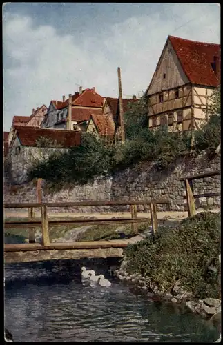 Ansichtskarte  Stimmungsbild: Ort, historische Altstadt Fluß 1913