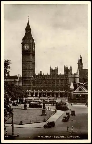 Postcard London Parliament Square Parlamentshaus, Big Ben 1930