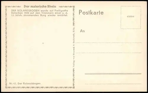 Ansichtskarte Rolandswerth-Remagen ROLANDSBOGEN Burg Rolandseck 1930