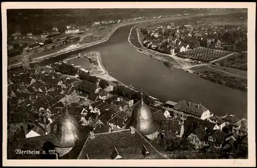 Ansichtskarte Wertheim Panorama-Ansicht Blick auf den Fluss 1952